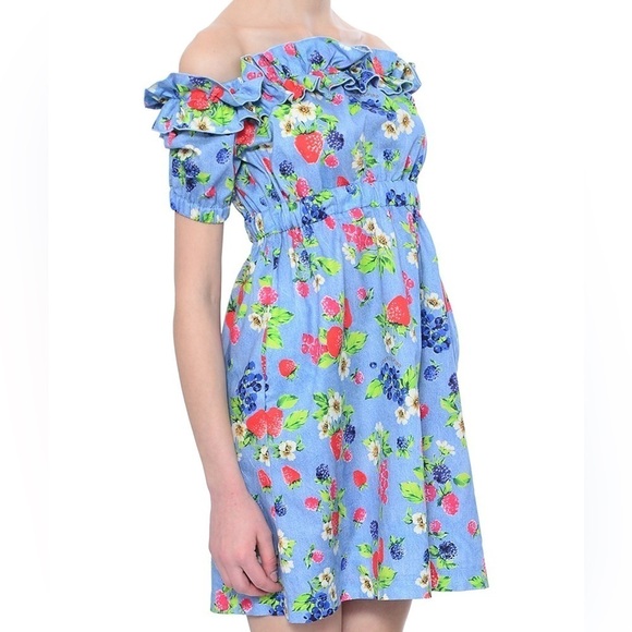 Love Moschino Picnic Print (Fruit & Floral) Cotton Off the Shoulder Dress sz. 2 - Picture 6 of 16
